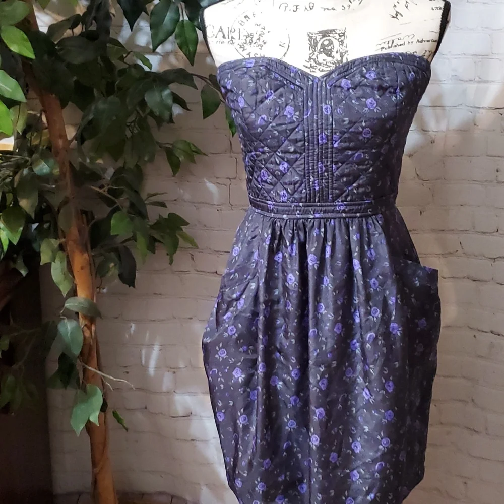Rebecca Taylor 100% Silk Quilted Floral Dress 12 - Picture 1 of 11